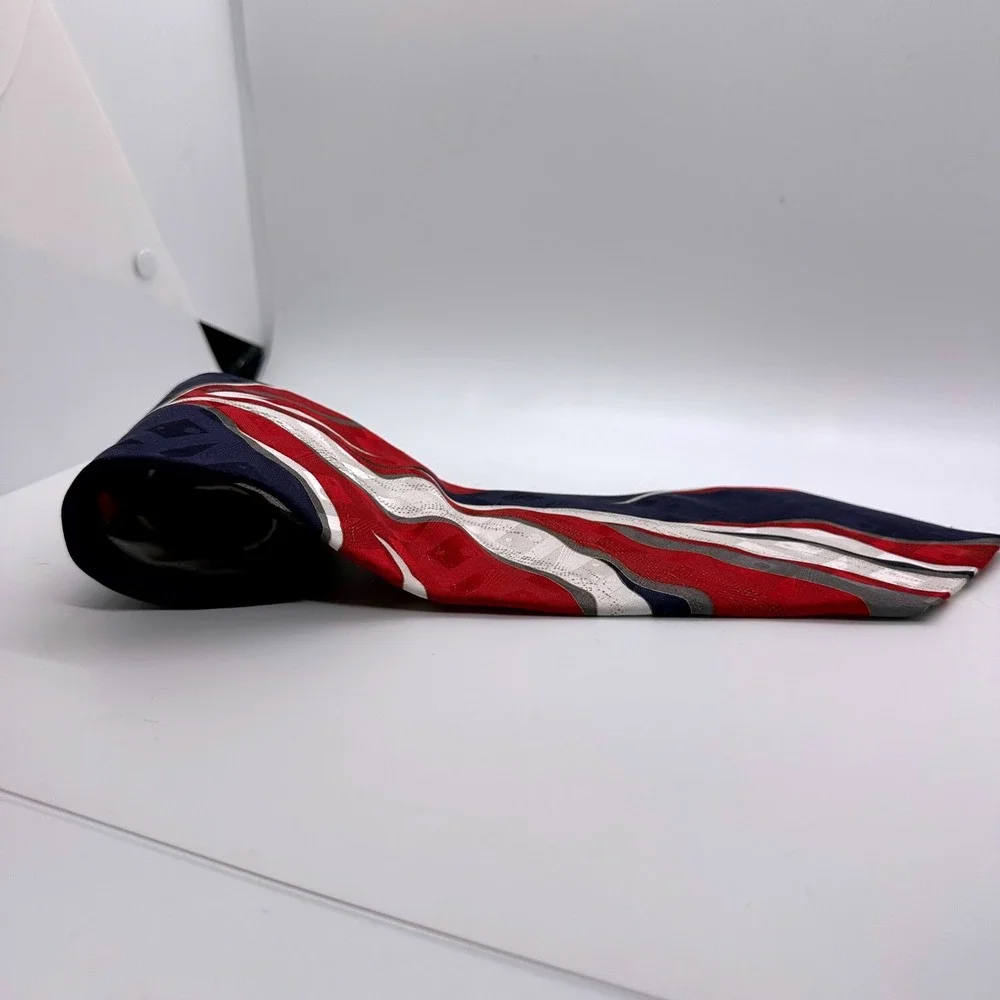 Viazza Silk Tie Abstract Vibrant Red White Blue Patterned Business Casual Office